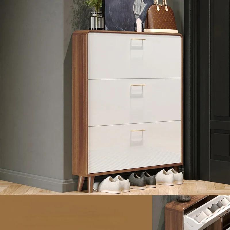 Ultra-thin Tipping Shoe Rack – Light Luxury Small Apartment Entrance Cabinet, Living Room Shoe Shelf Furniture