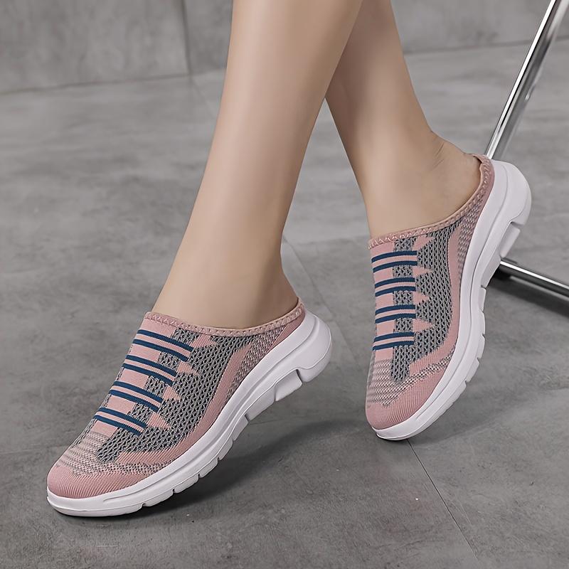 

Fashion Women s Plus Size Slip-On Sneakers - Casual & Lightweight, Black and White Striped Knit Upper with EVA Sole Woman Shoes 35