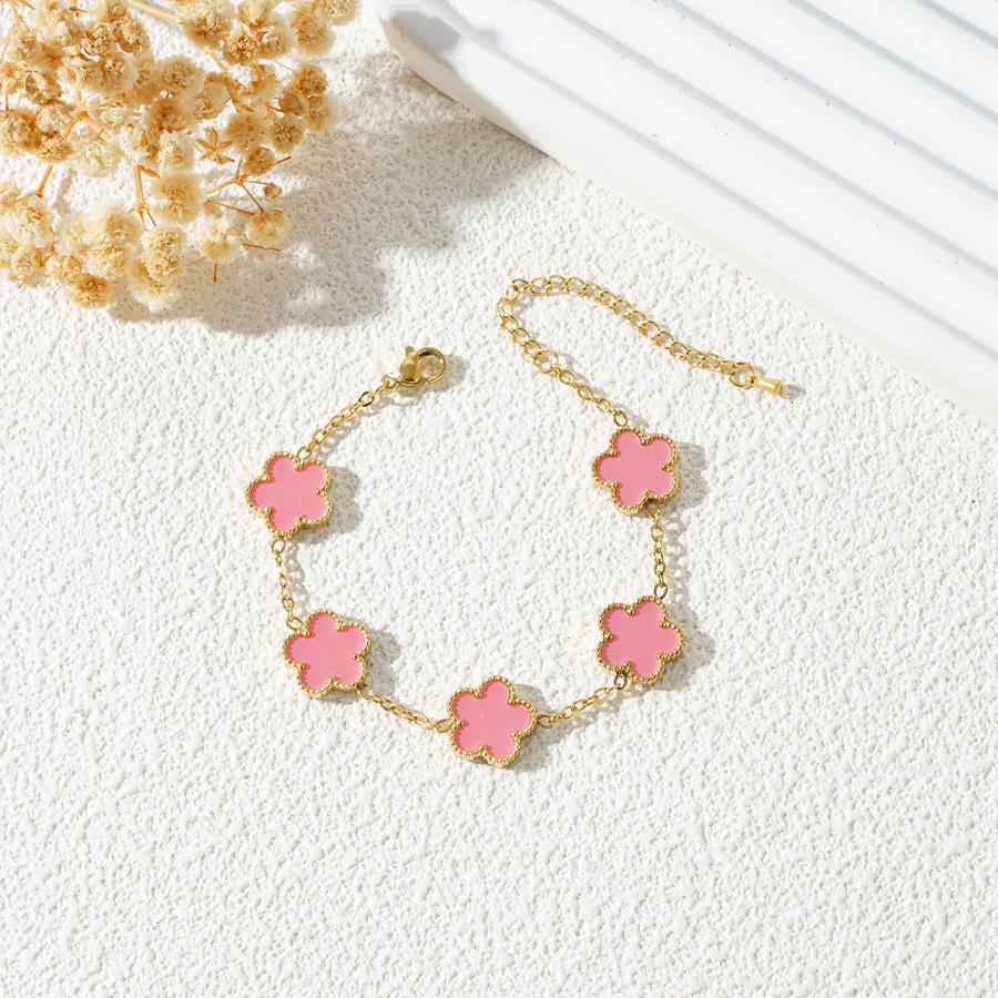 18K Gold-Plated Stainless Steel Five-Leaf Clover Bracelet with Mother-of-Pearl for Women