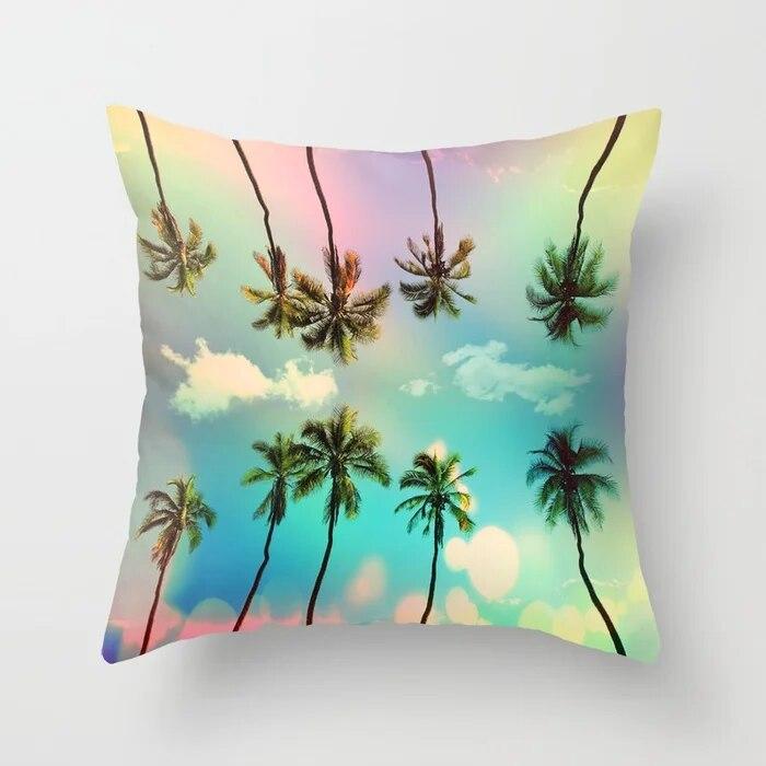 Summer Vacation Cushion Cover Pink Beach Wave Mountain Sofa Pillowcase Bedroom Home Car Office Accessories