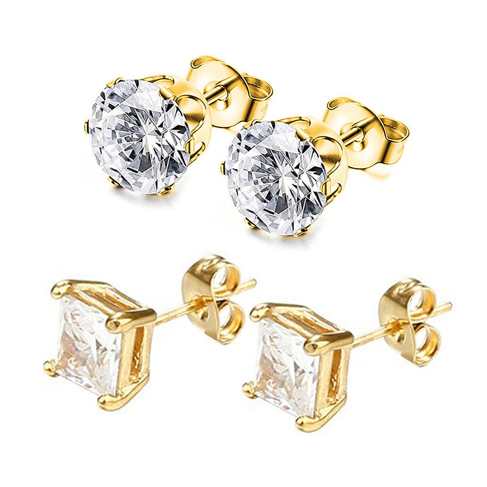 1-2 Pairs Hypoallergenic 316L Stainless Steel Square Round CZ Stud Earrings Sensitive Ear Studs Jewelry Set for Men Women 3-8MM