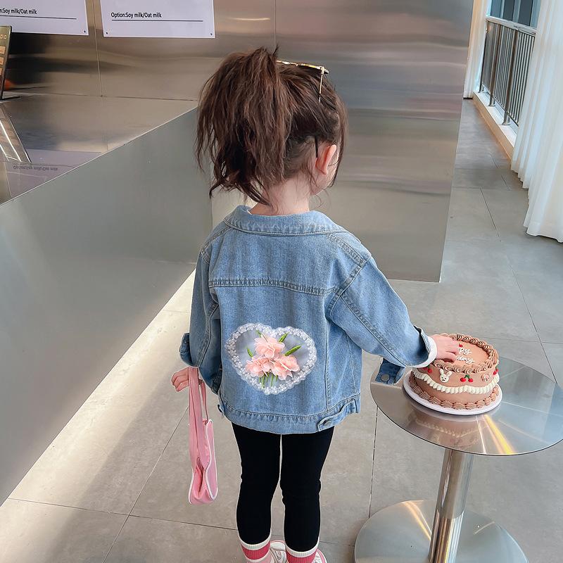 Girls Denim Jackets Fashion Kids Embroidery Cartoon Rabbit Coat Autumn Children Outerwear Casual Girls Clothes