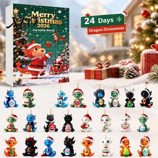 Stocking Stuffers for Friends 2026 Dragon Advent Calendar, 24 Days Funny Baby Figures Christmas Countdown Unique Set 2D Acrylic Cartoon Ornaments Xmas