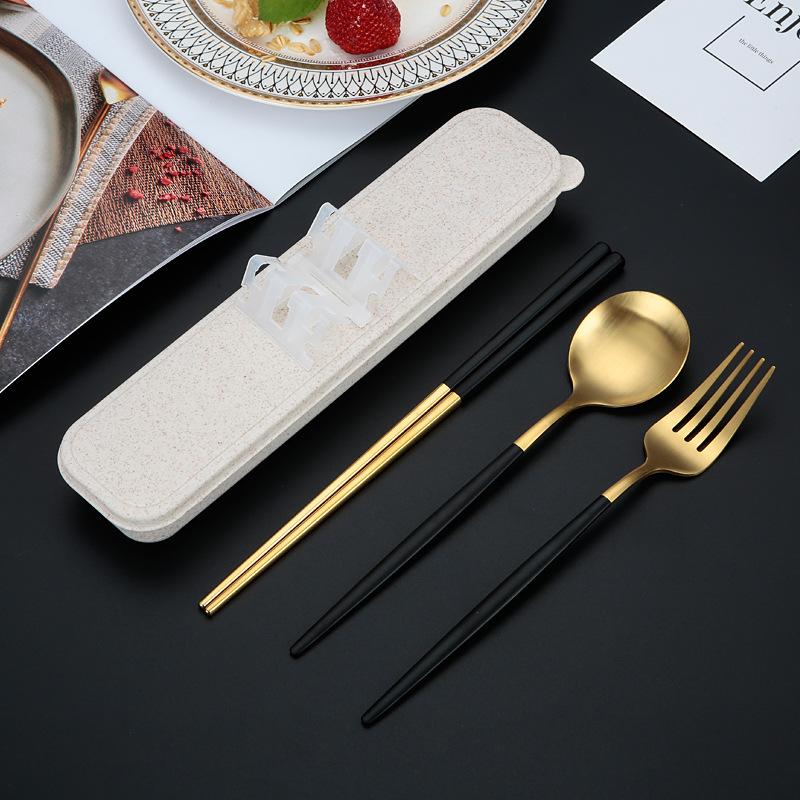 Portable Tableware Picnic Stainless Steel Cutlery Set Dinnerware Coffee Spoon Chopsticks with Box Kitchen Utensils for Children