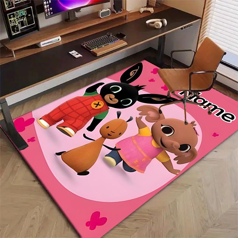 Custom Bing Bunny Mat Personalized Name, Polyester Washable Indoor Entryway Rug, Gift for Christmas, Easter, Thanksgiving Day