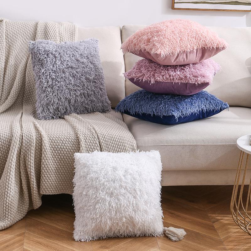 Solid Color Plush Pillow Ins Nordic Office Sofa Cushion Cover Down Feather Bedside Cushion