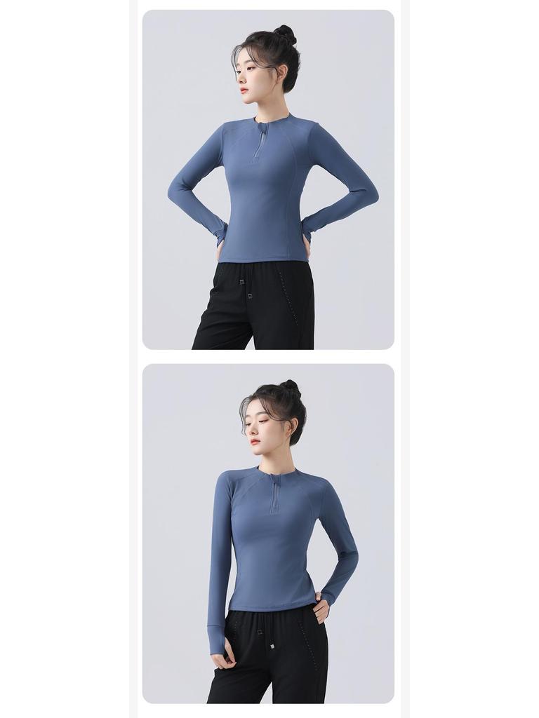 Damen Schnelltrocknendes Slim Fit Outdoor-Sportoberteil – Langarm Yoga & Lauf-Reißverschlusshemd