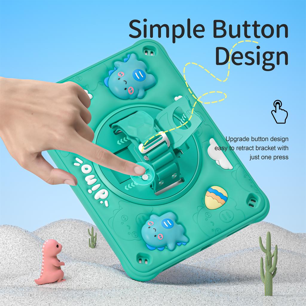 For iPad (2025)/10.9 (2022) Case Cartoon Dinosaur Hand Strap Kickstand PC+Silicone+TPU Cover
