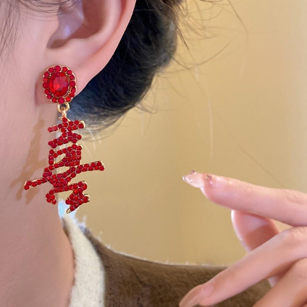 Rhinestone Chinese New Year Earrings Fashion Jewelry Red Drop Earrings  Wedding