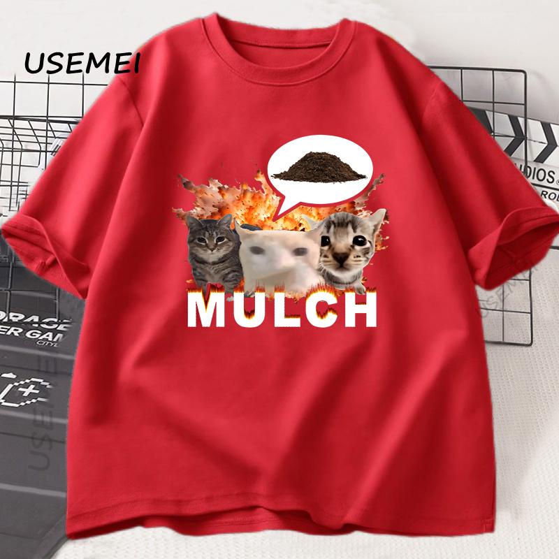 

Mulch Funny Cat Meme Classic T-Shirt Men Women Cotton T Shirt Clothing Summer Short Sleeve Oversized Tees Streetwear Man Tops M