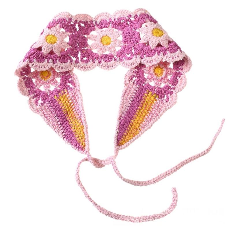 Fascia in maglia floreale estiva Turbante elasticizzato Fascia per capelli con fiore all'uncinetto Copricapo Bandane Per Ragazze Donne Accessori per capelli