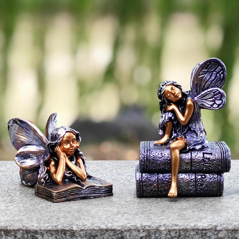Fairy Statues Outdoor Copper Color Sleeping Garden Fairy Statue Fairy Figurines Resin Fairy Decorations Fairies Figurines For