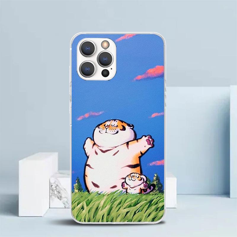 Cartoon Fat Tiger Soft Cover for iPhone 16 17 Air 15 14 Pro Max 16E Phone Case 13 Mini 12 11 7 SE 8 Print Pattern Fit Cases 16 1