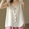 Womens Cotton And Linen Camisole Vest Button Top Summer