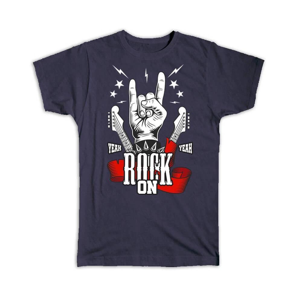 Gift T-Shirt : Rock On Guitars Hand Sign Wall Print Music Lover Retro Card L