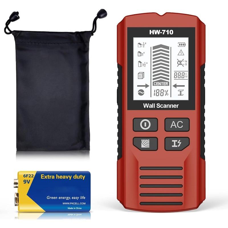 Multifunctional Handheld Metal & Wall Detector, 2025 New Stud Finder Wall Scanner with HD LCD Display and Audio Metal and AC Wire Detection (Red)