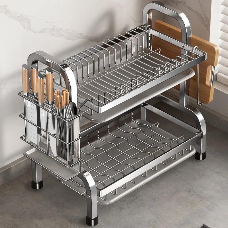 Kitchen Storage Rack for Knives, Bowls, Rack, Multi-functional Stainless Steel Bowl Rack and Knife and Chopsticks Holder