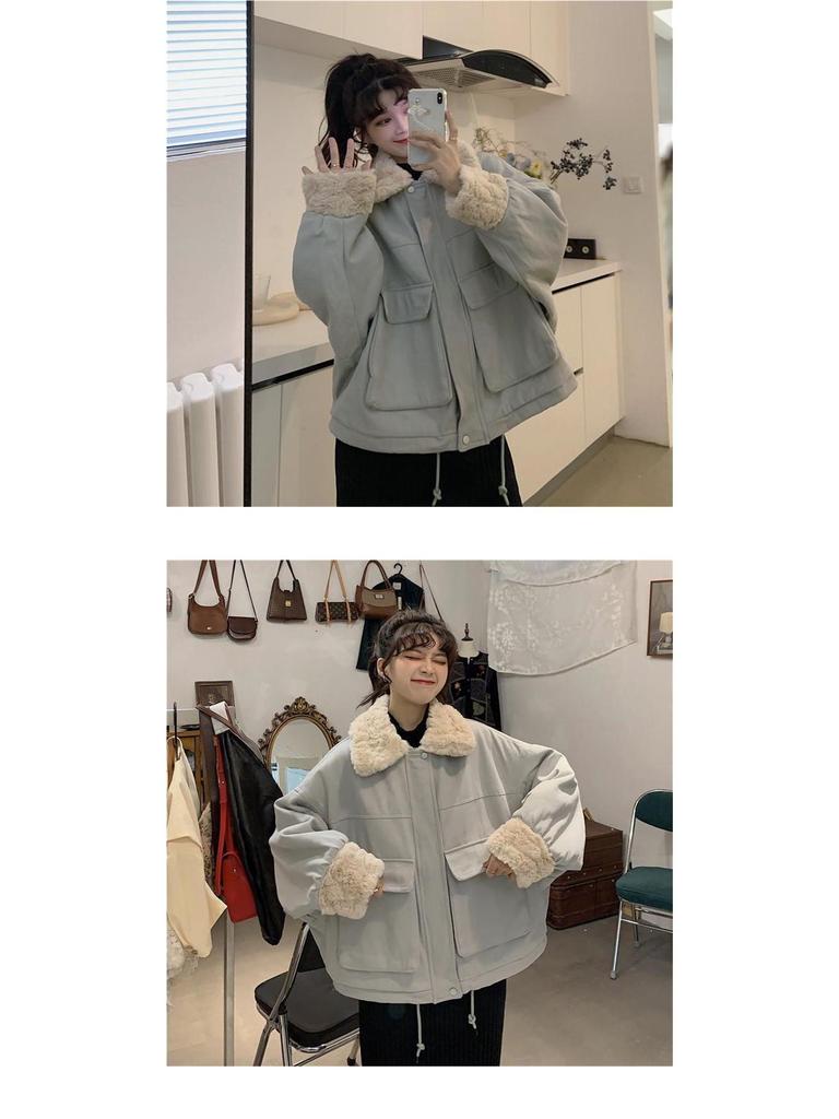 Women's Thickened Cotton Jacket - Imitation Lambswool Coat for Autumn/Winter 2025, Small Size, Loose Fit.