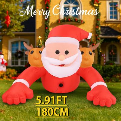 5.91FT LED Light Xmas Inflatable Santa Claus Reindeer Toy Yard Party Decoration Home Supplies Ornaments Christmas Holiday Gifts