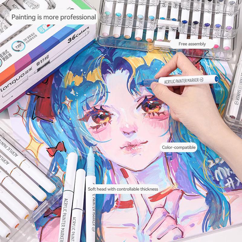 LANGUO 24/36/48/60Colors/box Direct Liquid Acrylic Paint Marker Pens Set Color Marker Pen for DIY Painting Drawing Ceramic Glass