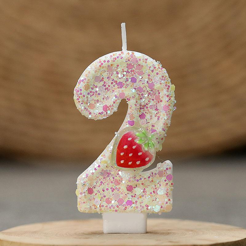 

1 шт. Флуоресцентно-желтая свеча в виде клубники с цифрами 0-9, свеча для дня рождения в виде клубники с цифрой, 7,5x4 см