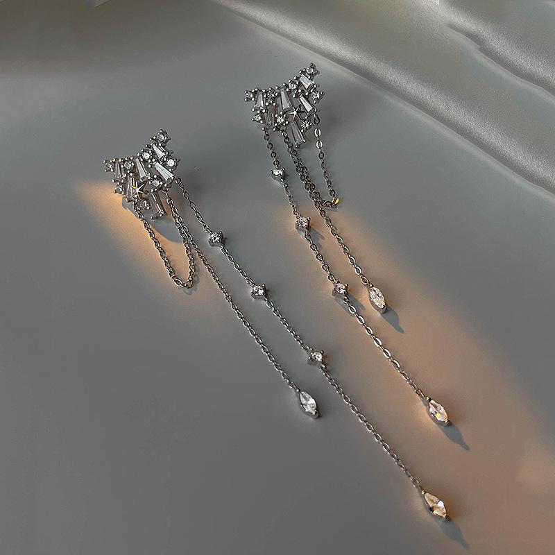 Flash Diamond Tassel Earrings Female Korean Niche High-end Design Long Tassel Earrings