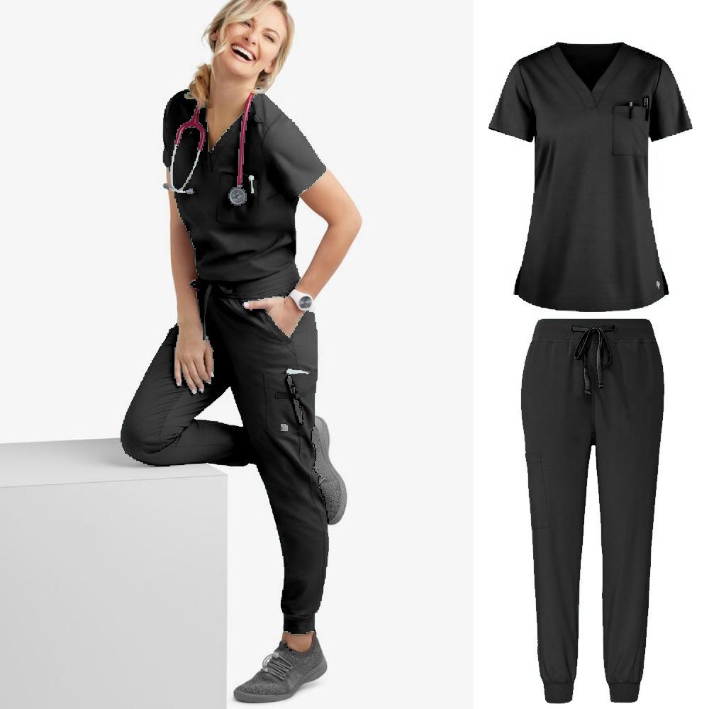 Uniformes d'infirmières Slim Fit Ensembles de blouses médicales Hauts de blouses pour femmes Pantalons Vêtements de médecins d'hôpital Clinique dentaire Laboratoire Salon Vêtements de travail