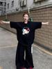Women's Black Pure Cotton Loose-Fit Short-Sleeve T-Shirt - High Street Trend, Summer 2026, Plus Size 300 Jin