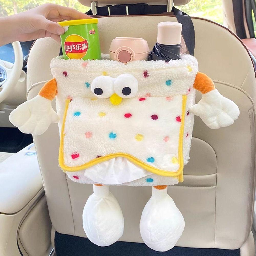 2-in-1 Vehicle Trash Bin Plush Auto Seat Back Storage Bag Car Mounted Tissue Box  Women