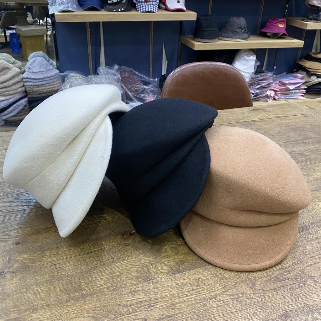 Yejapan Zimní Vlna Jednobarevný Skládací Volnočasový Dámský Osmihranný Klobouk Dámská Kšiltovka