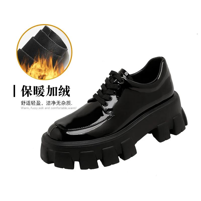 Fashion Women‘s British Style Leather Single Shoes Spring Autumn 2024 Loafer Shoes Retro Heightened Thick Bottom Platform Lace-up Shoes