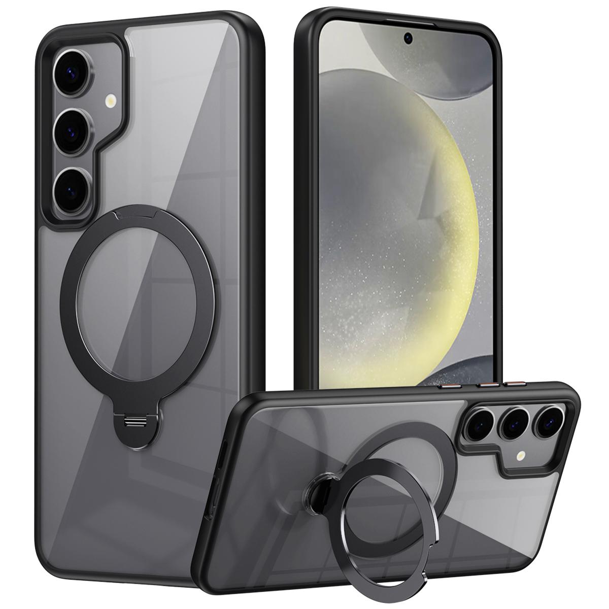 

For Samsung Galaxy S24 Case Compatible with MagSafe Kickstand TPU+Acrylic Phone Cover Black