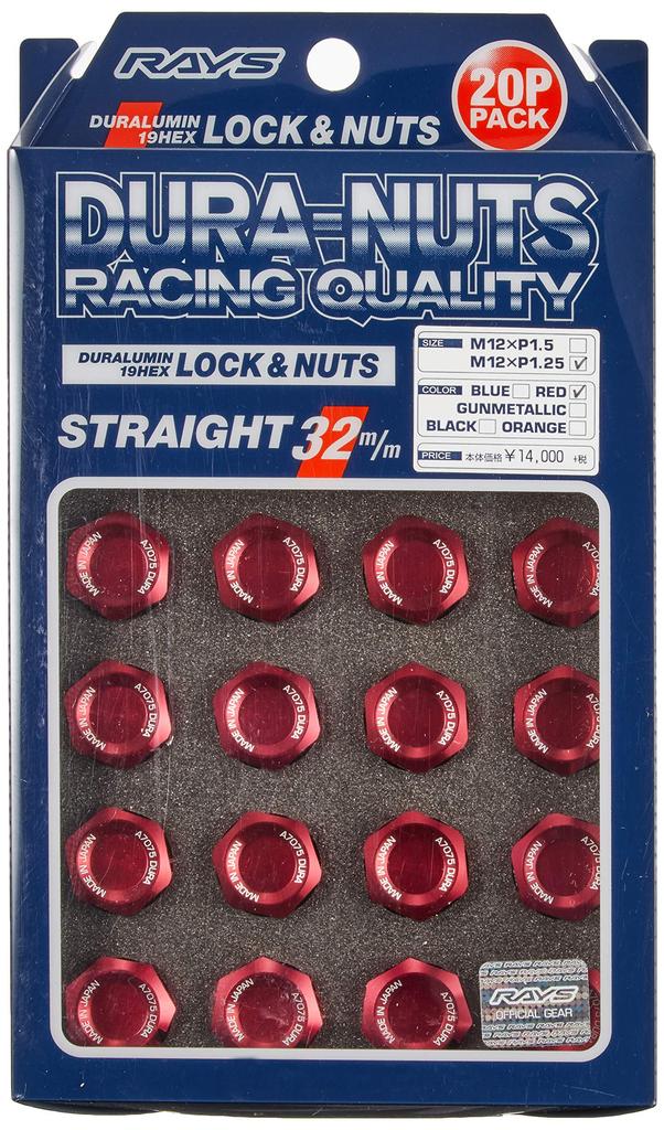 RAYS 74020001108RD Duralumin Lock & Nut Set for L32 5H M12X1.25 Red Anodized