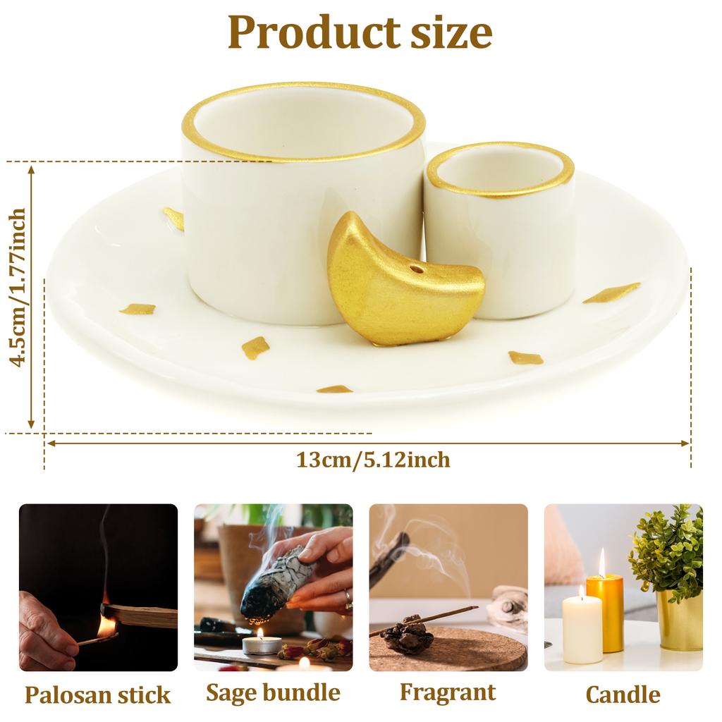Incense and Candle Holder for Burning Sage, Palo Santo, Incense Sticks Ceramic Ash Catcher Tray for Meditation Room Ramadan Home