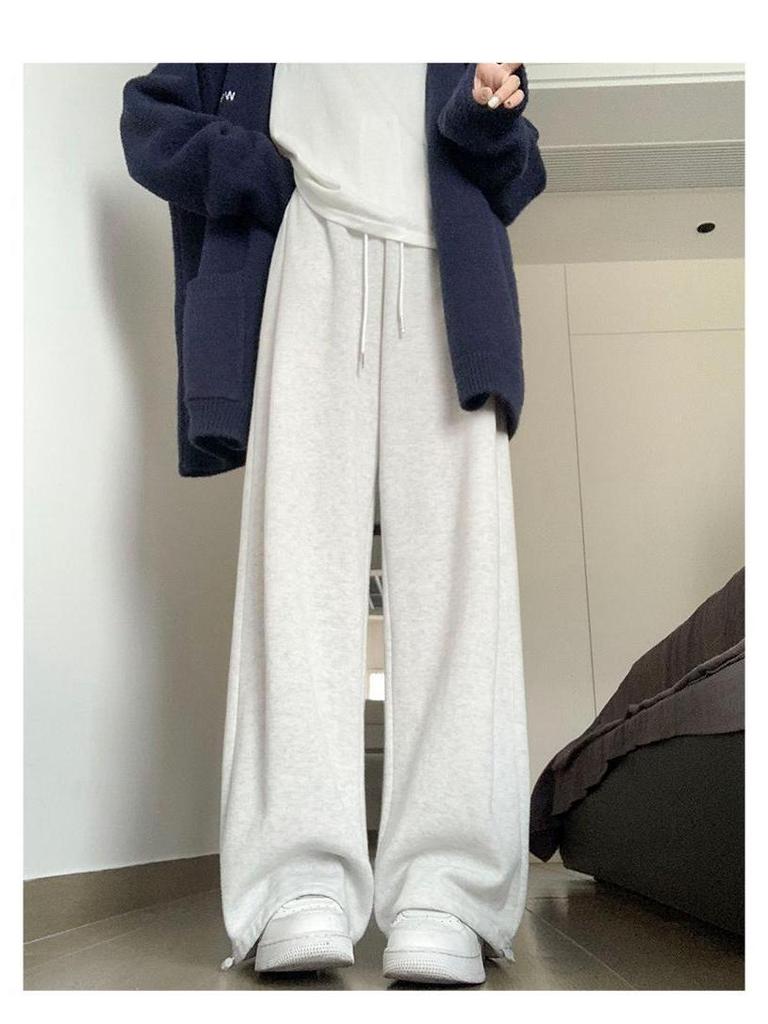 Women's 2024 Winter Fleece-Lined American Style Sweatpants - Slimming Loose Fit, Straight & Wide Leg Joggers