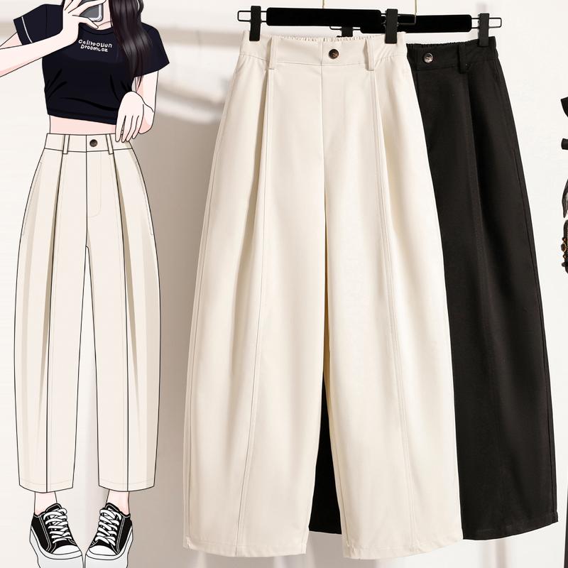 DIMANAF 2026 Plus Size Spring Summer Women Pants Elastic Waist Oversize Fashion Casual Long Pants Solid