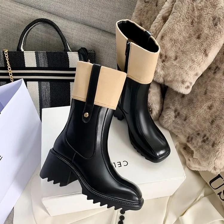 

Fashion 2025Winter Platform Women Chelsea Boots Fashion Black Women Round Toe Ankle Boots Female Chunky Heel Slip On Short Boot Shoes 39 чёрный