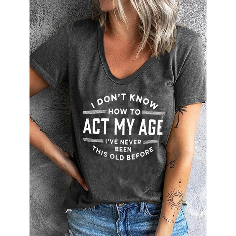 

Летний топ с V-образным вырезом и 3D-печатью в виде букв, модные повседневные женские футболки с короткими рукавами S серый