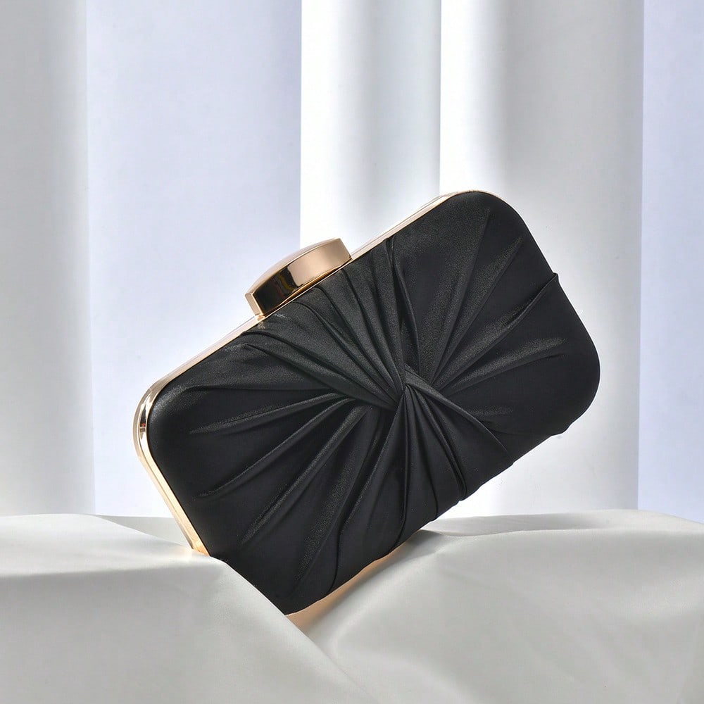 Sac de Dîner Sac Pochette Plissé Élégant Sac Cheongsam Sac pour Robe de Soirée Sac de Banquet Rétro Black white