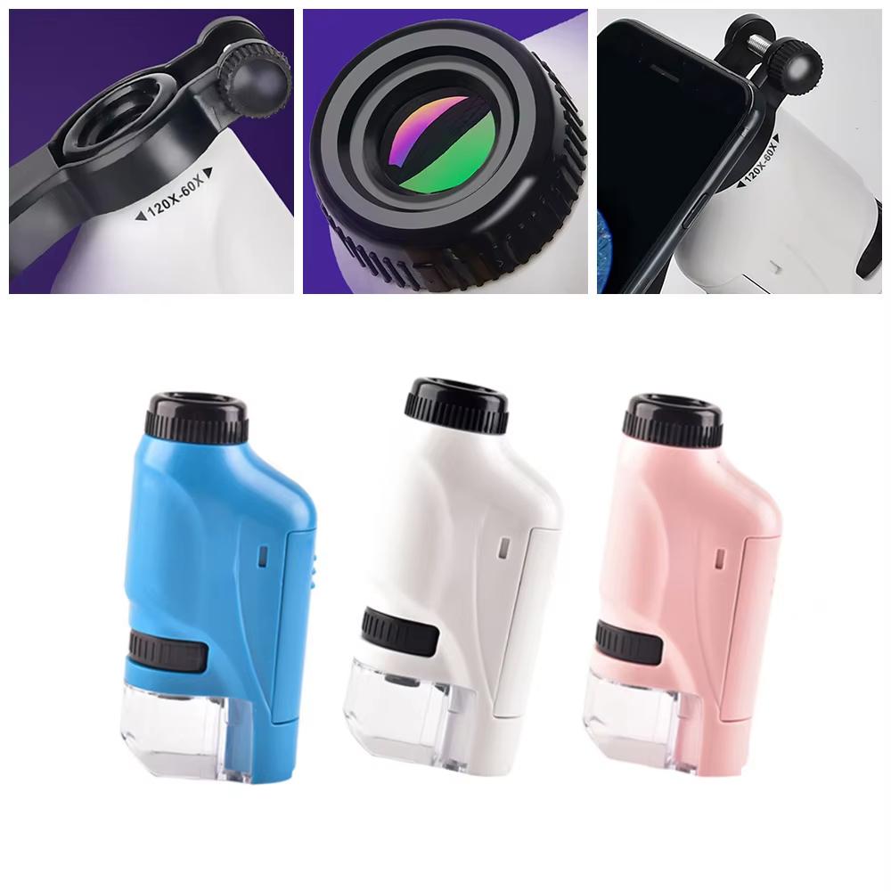 Mini Pocket Lab Handheld Microscope Kit Adjustable Zoom 60-120X Led Light Kids Optical Biological Science Tool Portable Stem Toy