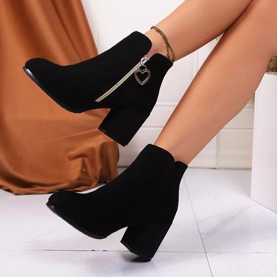 Foreign Trade Large Size High-heeled Short Suede Martin Boots Women's Autumn and Winter New Round Head Thick Heel Side Zipper Short Boots