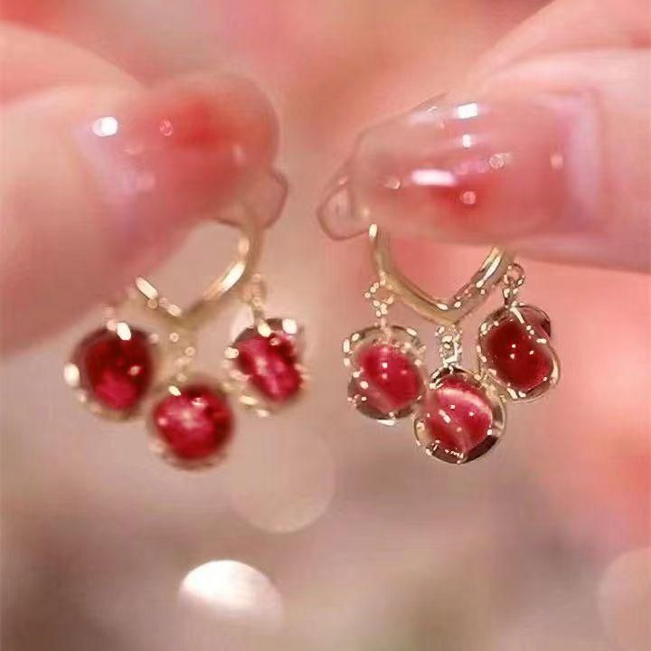 Fresh Summer Lily Flower & Heart Pearl Earrings - Japanese Korean Style
