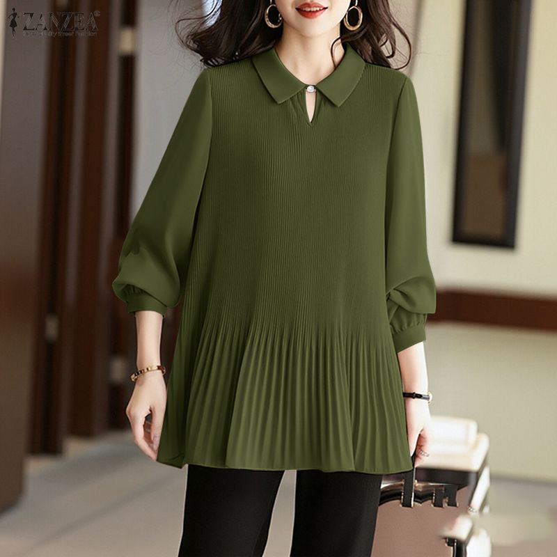 ZANZEA Blusa holgada informal de manga larga con cuello vuelto para mujer