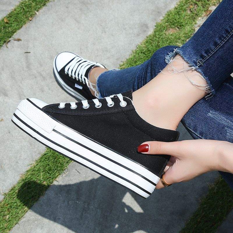 Inner heightening canvas shoes cloth shoes muffin thick-soled street shot board shoes lace-up spring