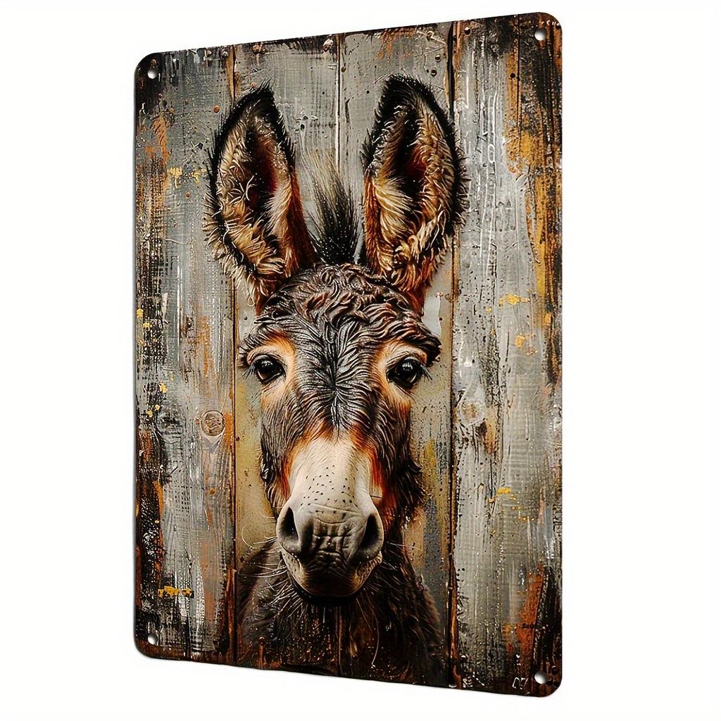 Vintage Metallwandkunst Schild Eselgesicht mit verwittertem Holzhintergrund x Zoll Bauernhaus Tier Wandbehang