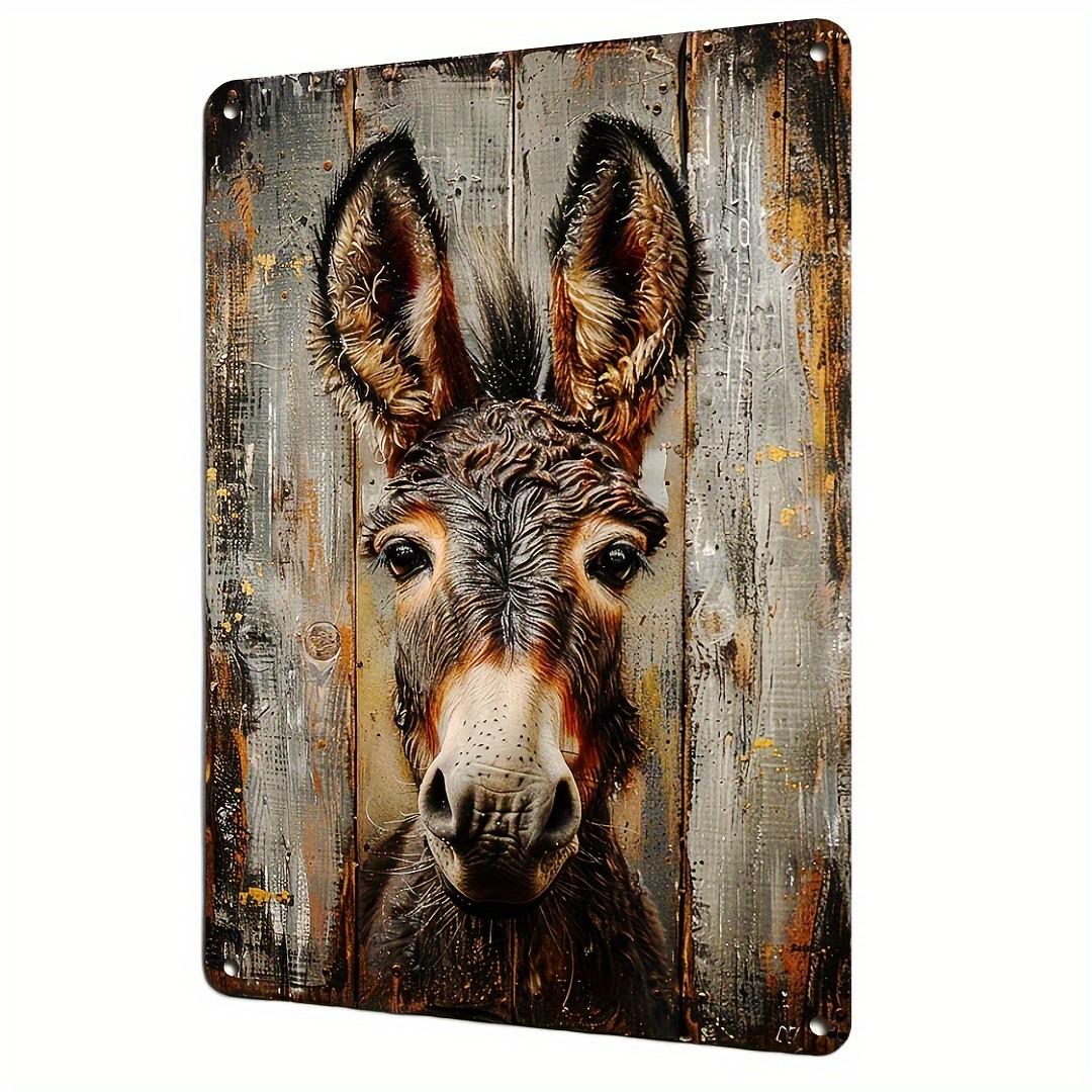 

Vintage Metal Wall Art Sign Donkey Face with Weathered Wood Background x Inches Farmhouse Animal Wall Hanging 20x30cm（7.8x11.8inch）