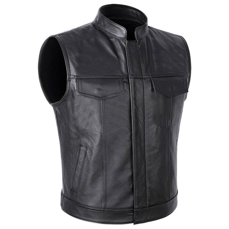 Classical Men Stand Collar Motorcycle Biker Vest Male Stylish Clothing Autumn Winter Men's Faux Leather Waistcoat
