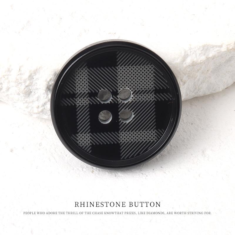 5 Stück bedruckte Harzknöpfe mit vier Ösen, High-End-Blazer, schwarzer Knopfmantel, Trenchcoat, runde Knopfaccessoires.