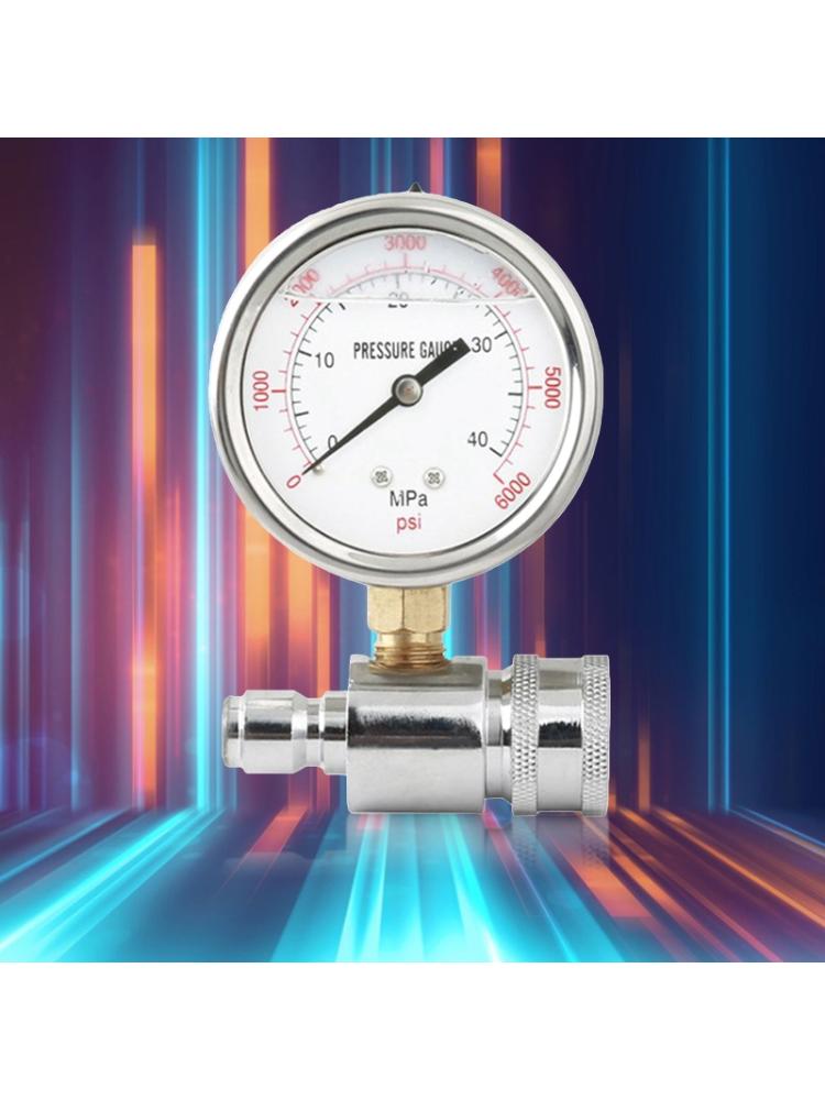 Compact Pressure Washer Gauge 6000 PSI 3/8 Inch Quick Connect Pressure Gauge for Power Washer Stainless Steel- & Brass