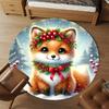 1pc Winter Fox Round Chair Mat Area Rug - Non-Slip, Floor Mat for Office, Bedroom, and Indoor Decor -1002095